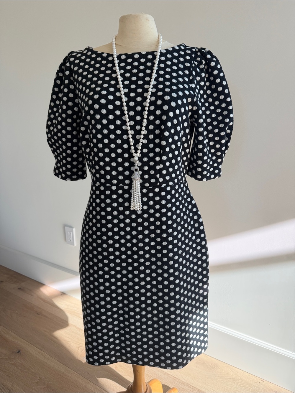 Ann Taylor Black Dress with White Polka Dots